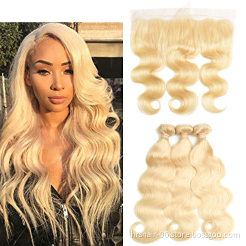 Wholesale 613 body wave 3 bundles with closure cuticle aligned original brazilian human hair extensions .